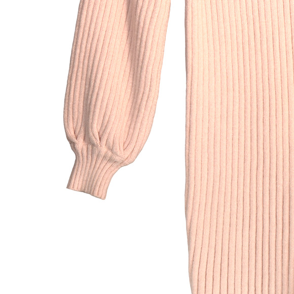 Pale Pink Sweater Dress Women Small Cowl Neck Balloon Sleeves Ribbed Boho - Picture 4 of 6